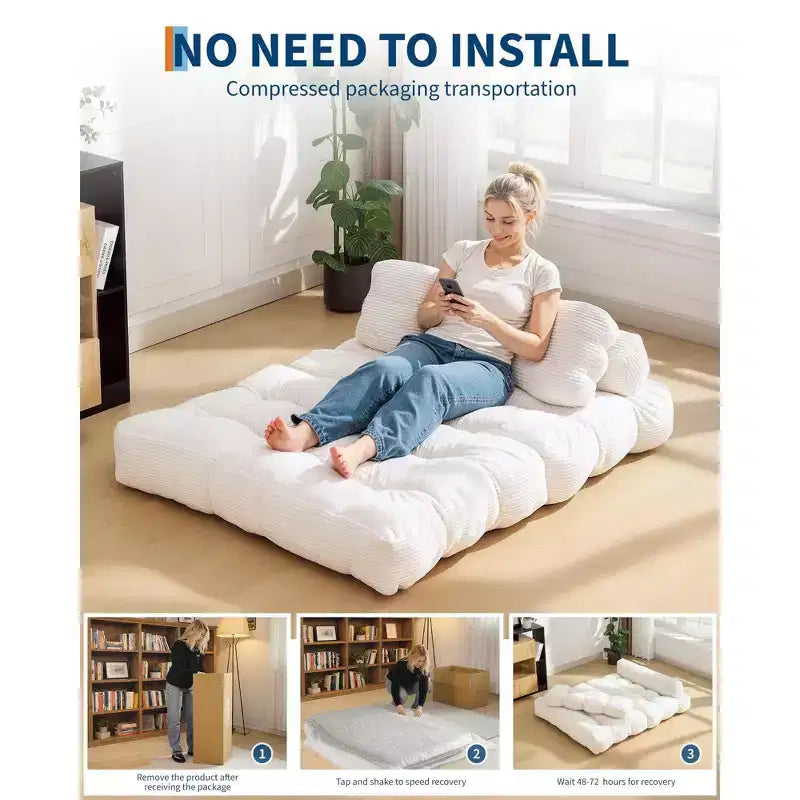 Letto da pavimento pieghevole per gli ospiti, comoda poltrona singola da terra, lettino convertibile portatile con cuscino e supporto per la schiena per soggiorno e camera da letto