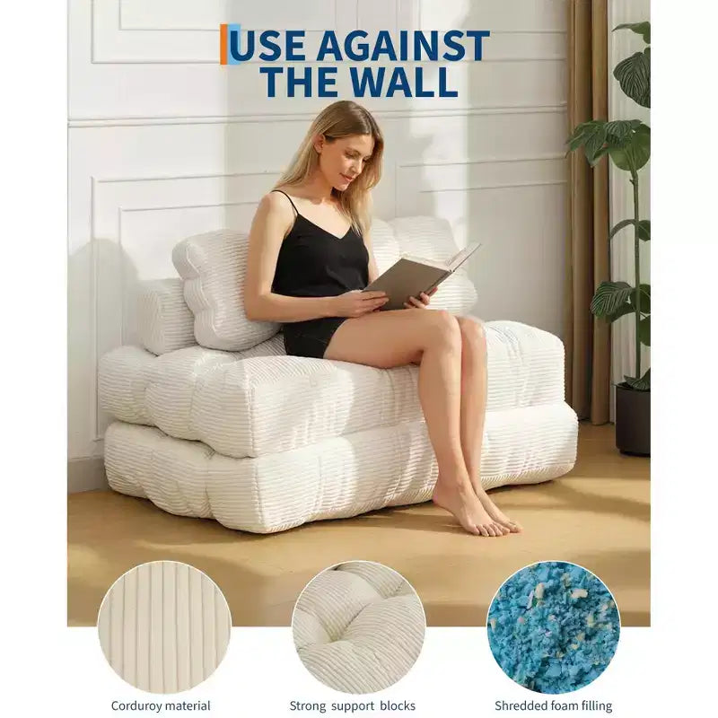 Letto da pavimento pieghevole per gli ospiti, comoda poltrona singola da terra, lettino convertibile portatile con cuscino e supporto per la schiena per soggiorno e camera da letto