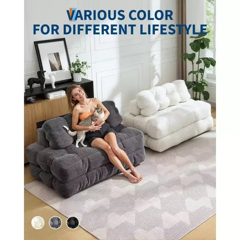 Letto da pavimento pieghevole per gli ospiti, comoda poltrona singola da terra, lettino convertibile portatile con cuscino e supporto per la schiena per soggiorno e camera da letto