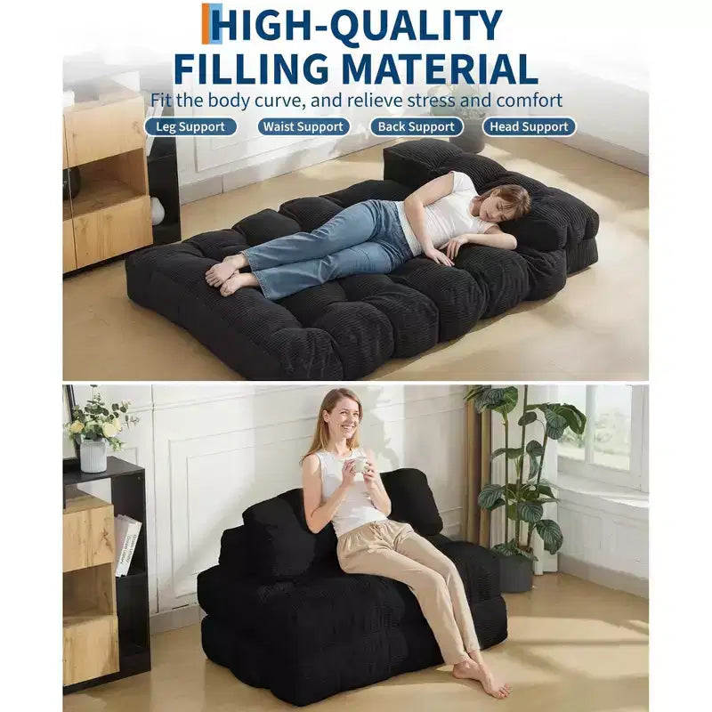 Letto da pavimento pieghevole per gli ospiti, comoda poltrona singola da terra, lettino convertibile portatile con cuscino e supporto per la schiena per soggiorno e camera da letto