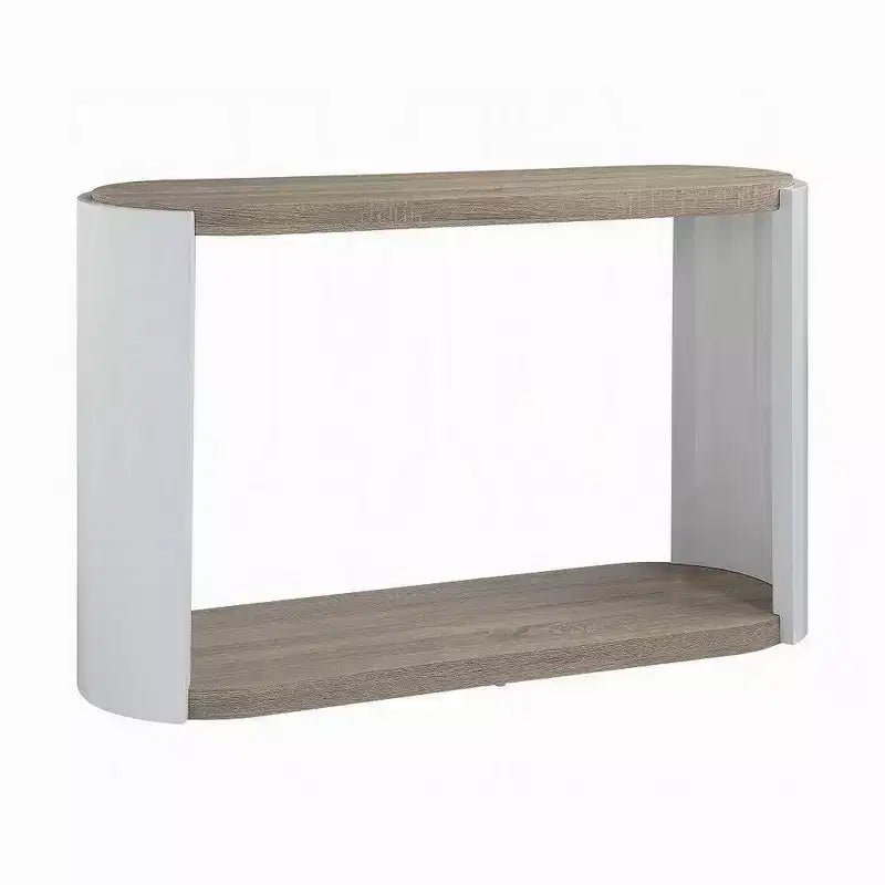 Consolle da Divano, Legno Bianco Lucido, Marrone, Ovale 119 cm