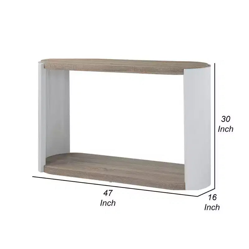 Consolle da Divano, Legno Bianco Lucido, Marrone, Ovale 119 cm