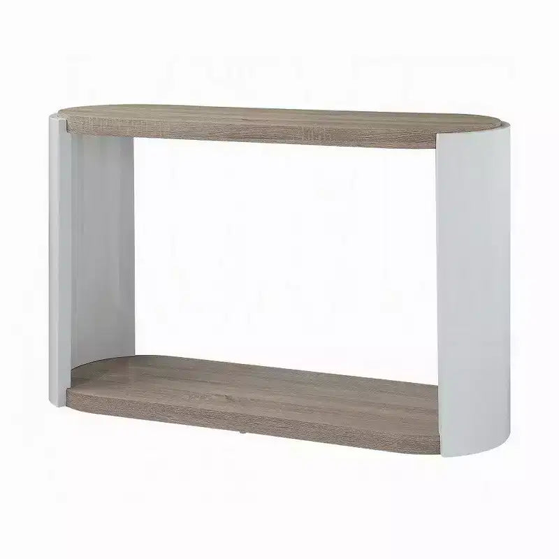 Consolle da Divano, Legno Bianco Lucido, Marrone, Ovale 119 cm