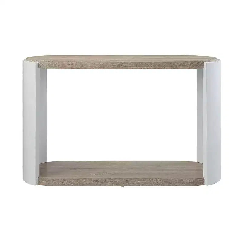 Consolle da Divano, Legno Bianco Lucido, Marrone, Ovale 119 cm
