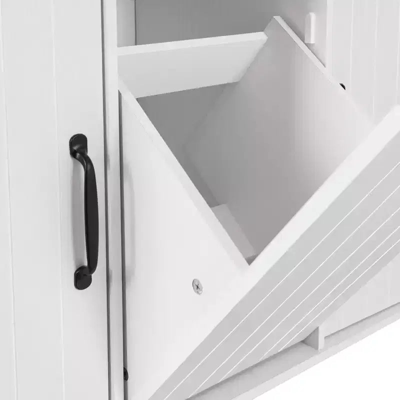 Isola da Cucina con Mobile Contenitore per Pattumiera, Carrello da Cucina con Ribalta e Portaspezie e Portasciugamani e Cassetto con Ripiano Regolabile Bianco