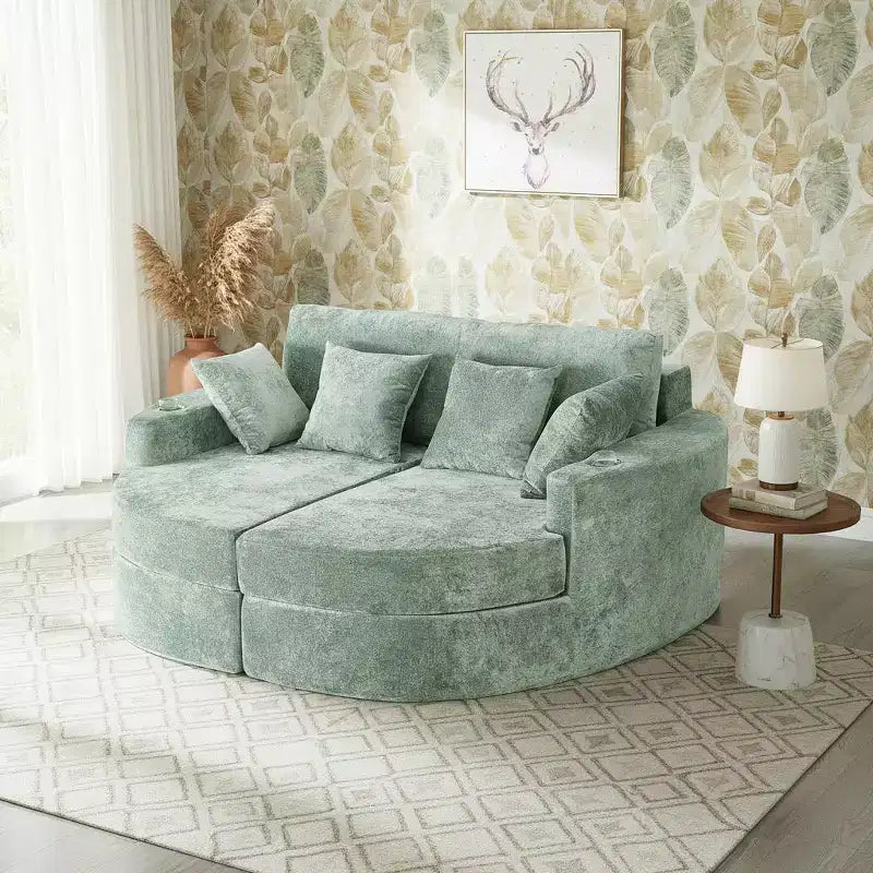 Divano chaise longue oversize con portabicchieri e cuscini