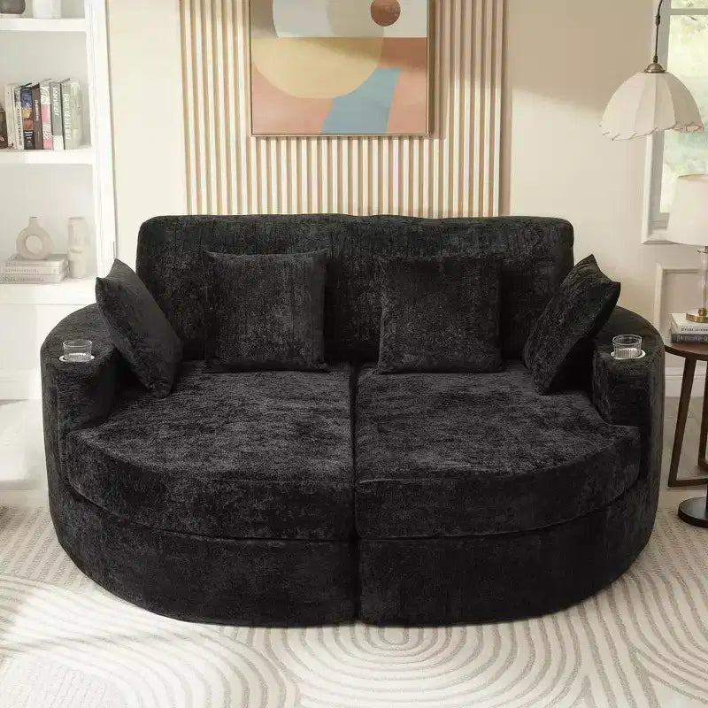 Divano chaise longue oversize con portabicchieri e cuscini
