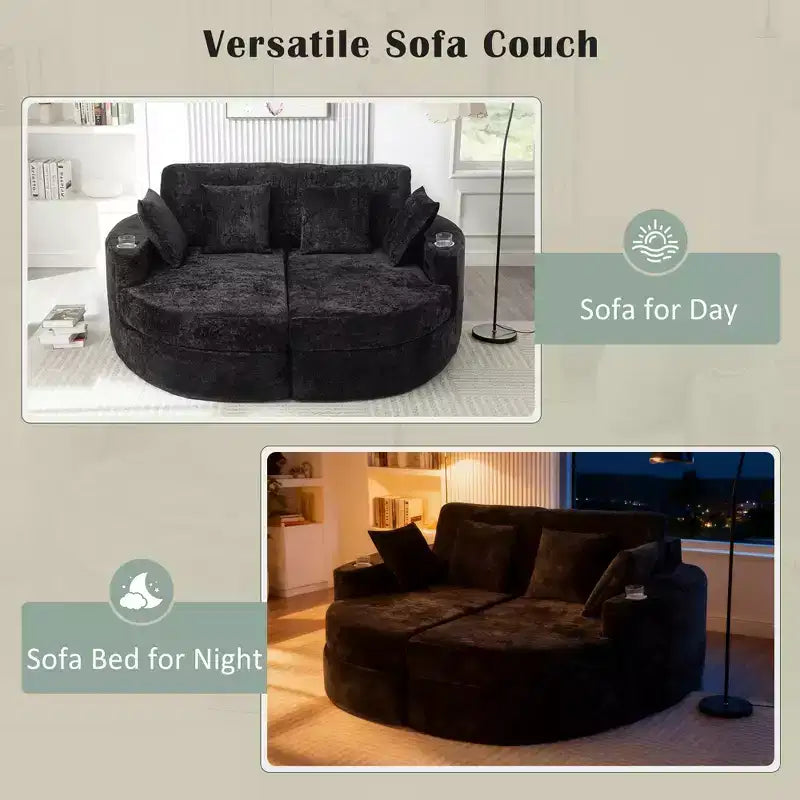 Divano chaise longue oversize con portabicchieri e cuscini