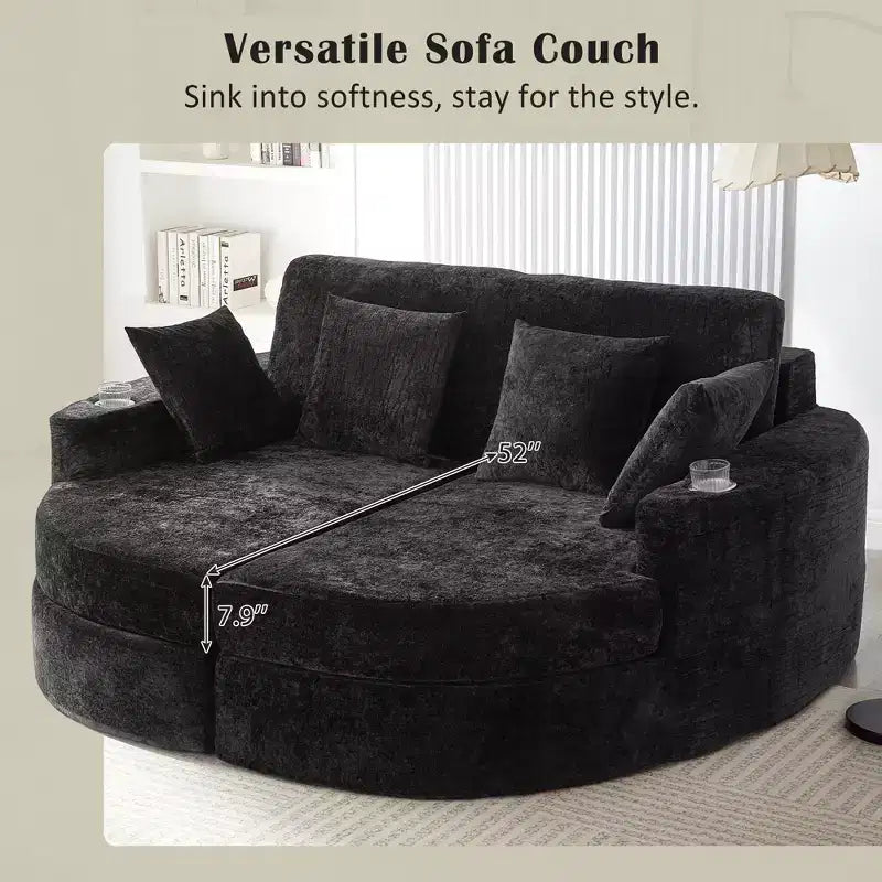 Divano chaise longue oversize con portabicchieri e cuscini