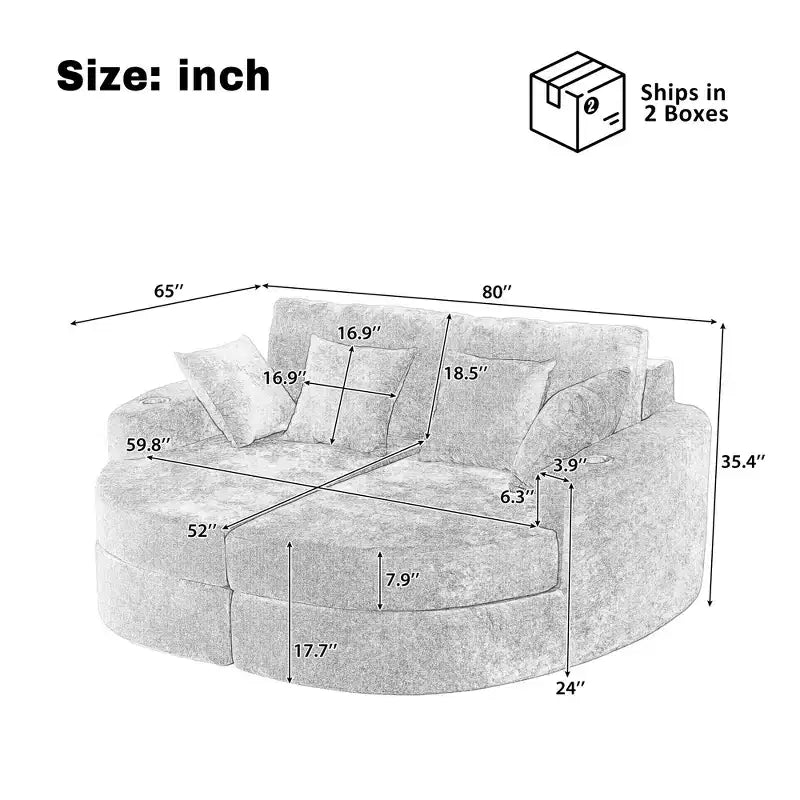 Divano chaise longue oversize con portabicchieri e cuscini
