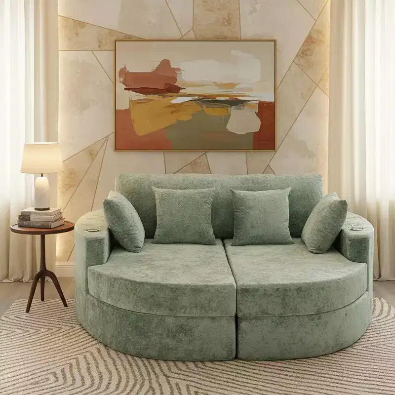 Divano chaise longue oversize con portabicchieri e cuscini