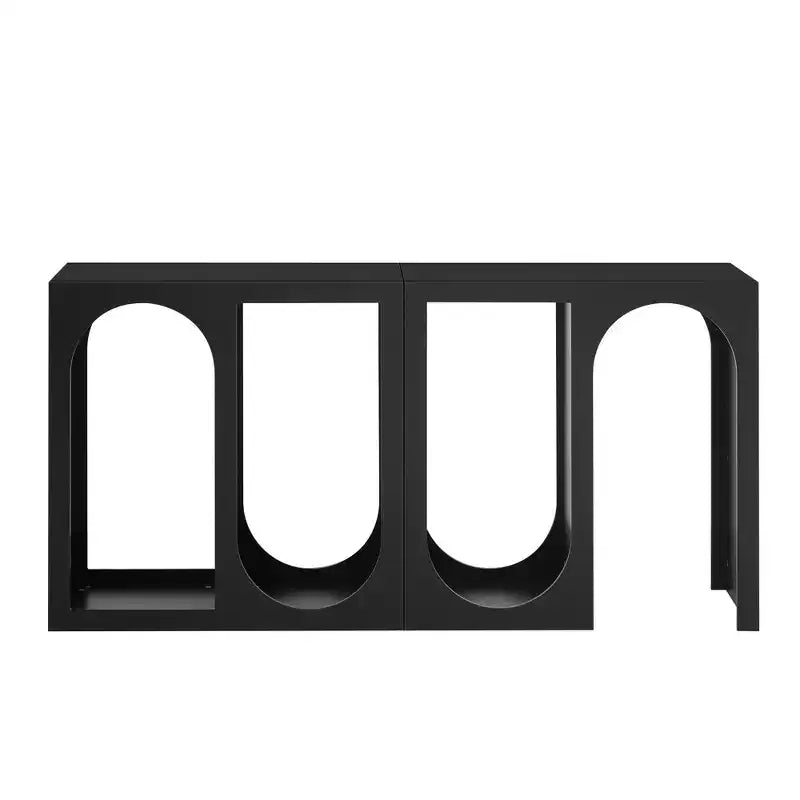 Tavolino consolle modulare, tavolino stretto e lungo, tavolo da ingresso con esterno rettangolare e design curvo per soggiorno, nero