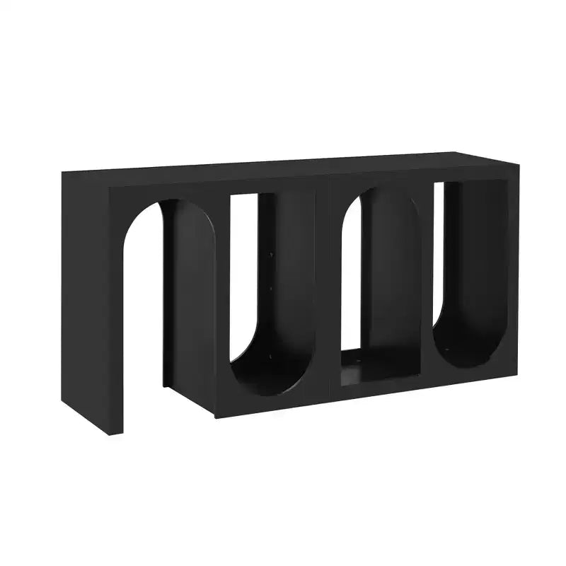 Tavolino consolle modulare, tavolino stretto e lungo, tavolo da ingresso con esterno rettangolare e design curvo per soggiorno, nero