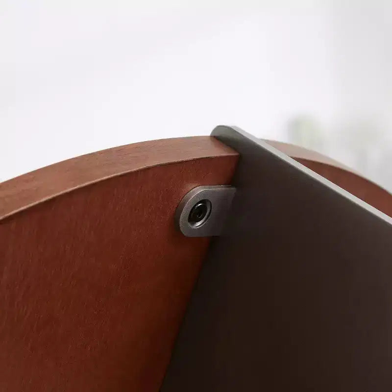 Tavolino Rotondo da Caffè con Piano in Legno di Noce e Base in Metallo Nero, Centro Tavola Moderno per Salotto