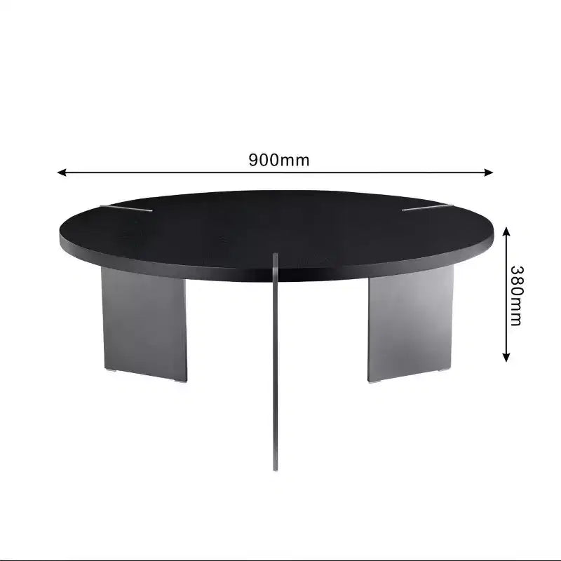 Tavolino Rotondo da Caffè con Piano in Legno di Noce e Base in Metallo Nero, Centro Tavola Moderno per Salotto