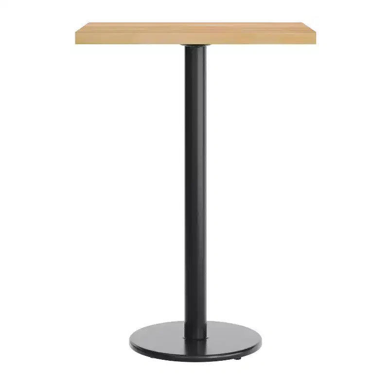 Piano da tavolo commerciale per interni in legno massello rettangolare Bennett con base in ghisa resistente alla ruggine con altezza bancone rotonda da 18"