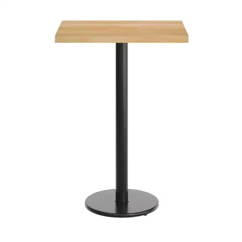 Piano da tavolo commerciale per interni in legno massello rettangolare Bennett con base in ghisa resistente alla ruggine con altezza bancone rotonda da 18"