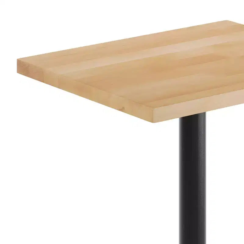 Piano da tavolo commerciale per interni in legno massello rettangolare Bennett con base in ghisa resistente alla ruggine con altezza bancone rotonda da 18"