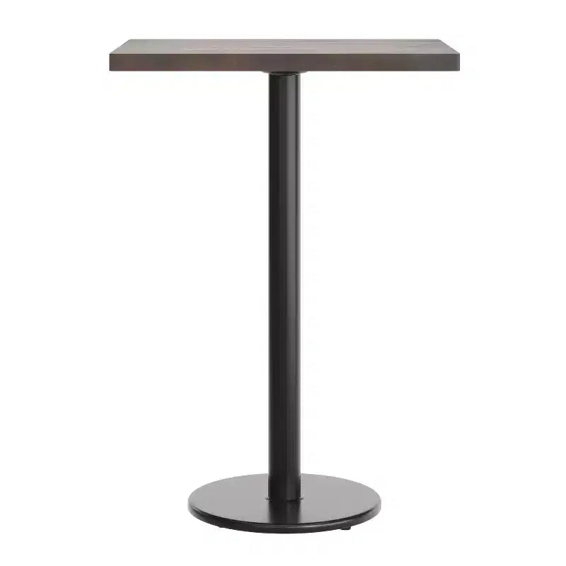 Piano da tavolo commerciale per interni in legno massello rettangolare Bennett con base in ghisa resistente alla ruggine con altezza bancone rotonda da 18"