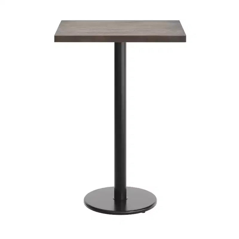 Piano da tavolo commerciale per interni in legno massello rettangolare Bennett con base in ghisa resistente alla ruggine con altezza bancone rotonda da 18"