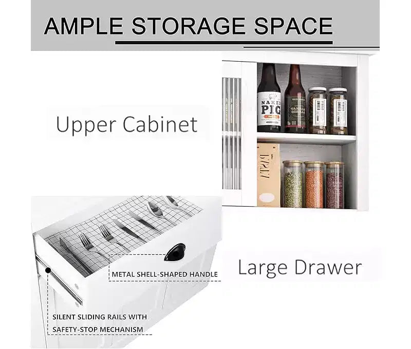 Mobile Dispensa Cucina in Legno da 71", Madia Buffet Autoportante con Supporto per Microonde, Angolo Caffè, 2 Cassetti, 5 Ante e Ripiani per Sala da Pranzo
