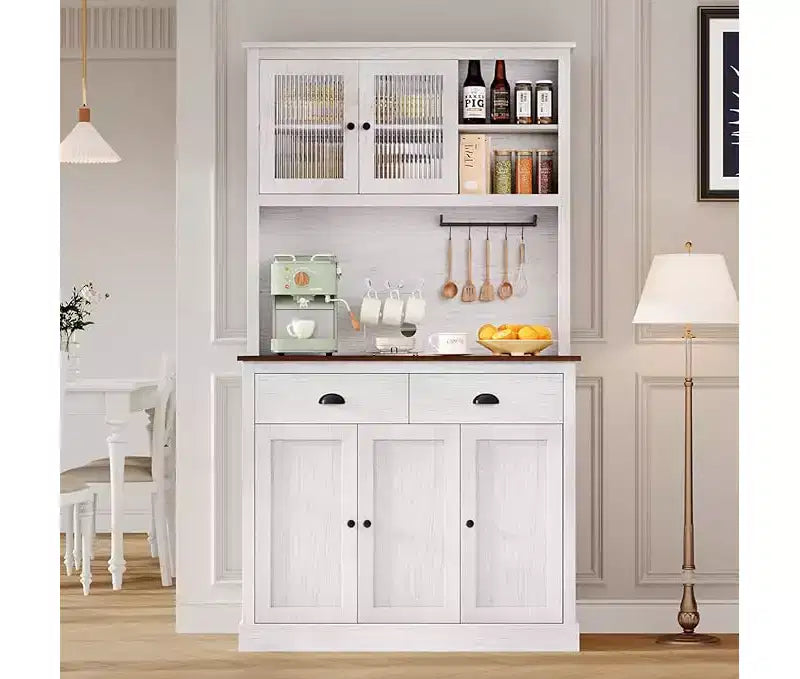 Mobile Dispensa Cucina in Legno da 71", Madia Buffet Autoportante con Supporto per Microonde, Angolo Caffè, 2 Cassetti, 5 Ante e Ripiani per Sala da Pranzo