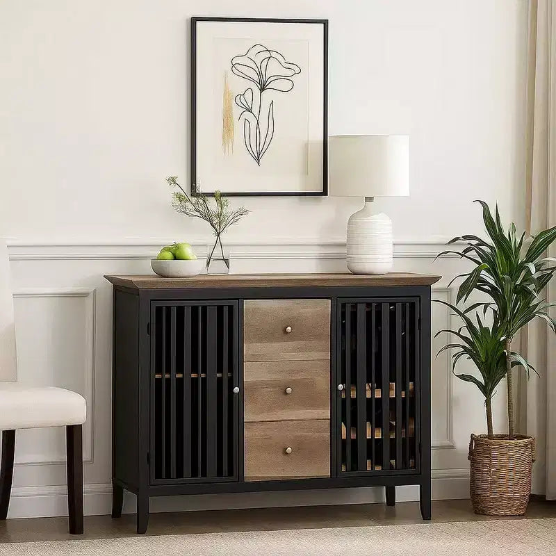 Royal Hampton Credenza a Buffet da 47 Pollici, 3 Cassetti, Rovere Antico Marrone e Nero