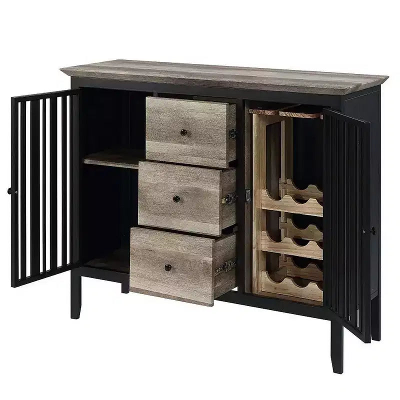 Royal Hampton Credenza a Buffet da 47 Pollici, 3 Cassetti, Rovere Antico Marrone e Nero