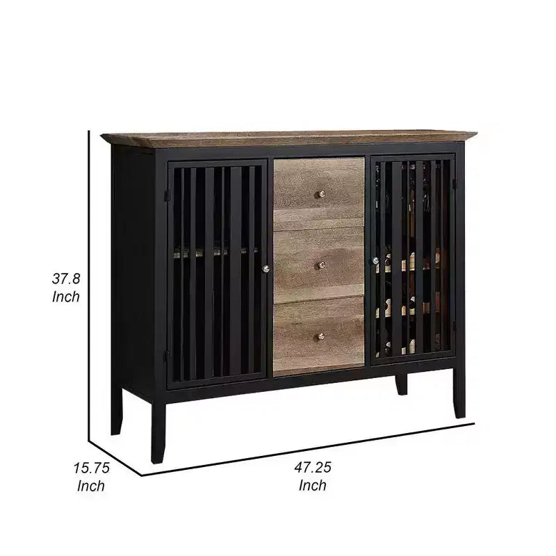 Royal Hampton Credenza a Buffet da 47 Pollici, 3 Cassetti, Rovere Antico Marrone e Nero