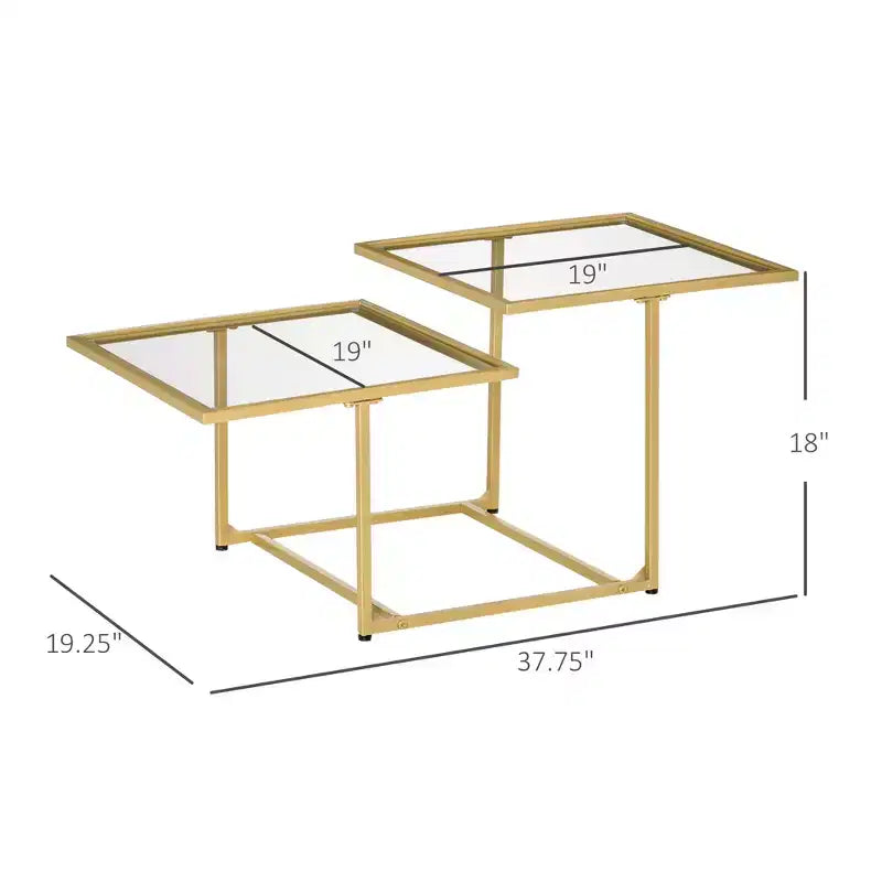 Tavolino da Salotto, Tavolino da Caffè in Vetro Temperato con 2 Ripiani Quadrati, Tavolini Moderni per Salotto, Camera da Letto