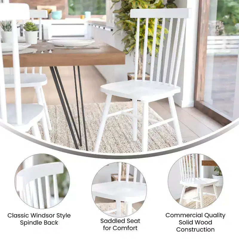 Flash Furniture Ingrid Set di 2 Sedie da Pranzo Windsor per Uso Commerciale, Sedie da Pranzo per Ristorante Senza Braccioli con Schienale a Fuso in Legno Massello