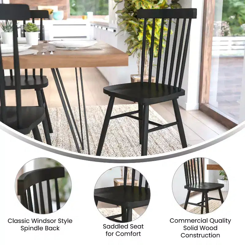 Flash Furniture Ingrid Set di 2 Sedie da Pranzo Windsor per Uso Commerciale, Sedie da Pranzo per Ristorante Senza Braccioli con Schienale a Fuso in Legno Massello
