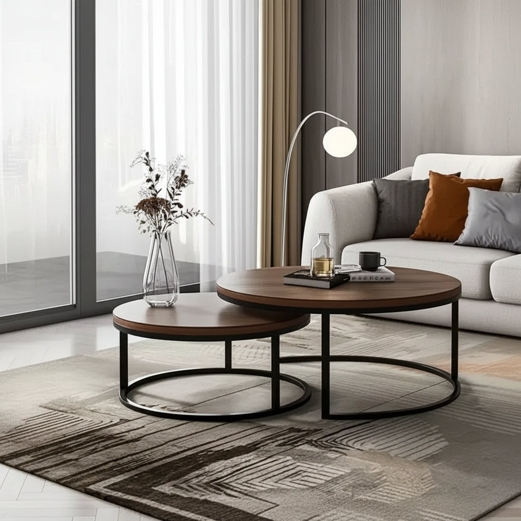 Luck Live nested round coffee table walnut color