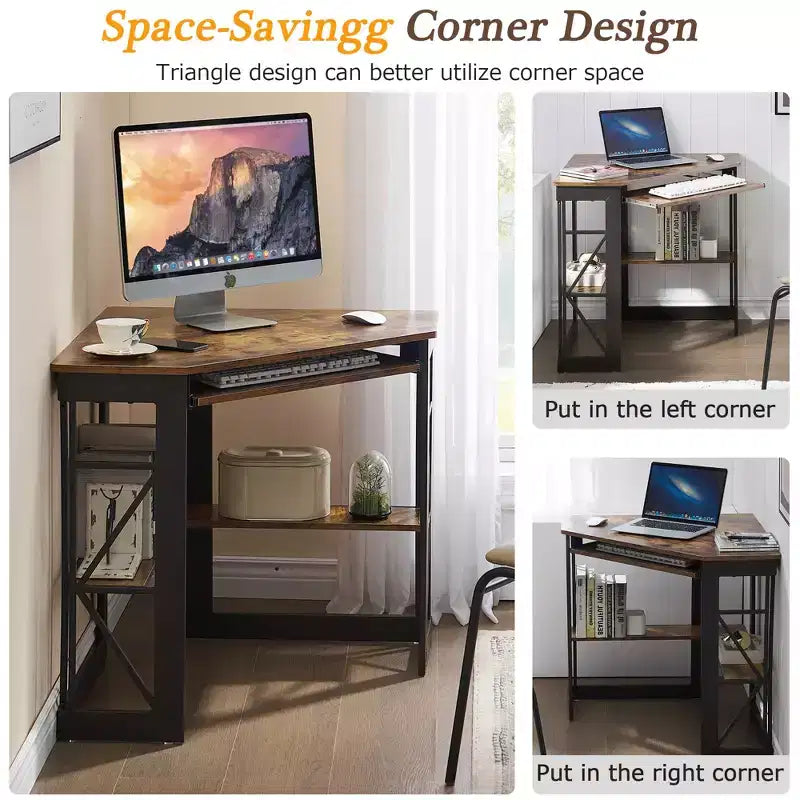 Scrivania ad angolo per computer VECELO da 104 cm con ripiani portaoggetti e stazione di ricarica, scrivania da gamer, scrivania moderna per workstation da ufficio domestico