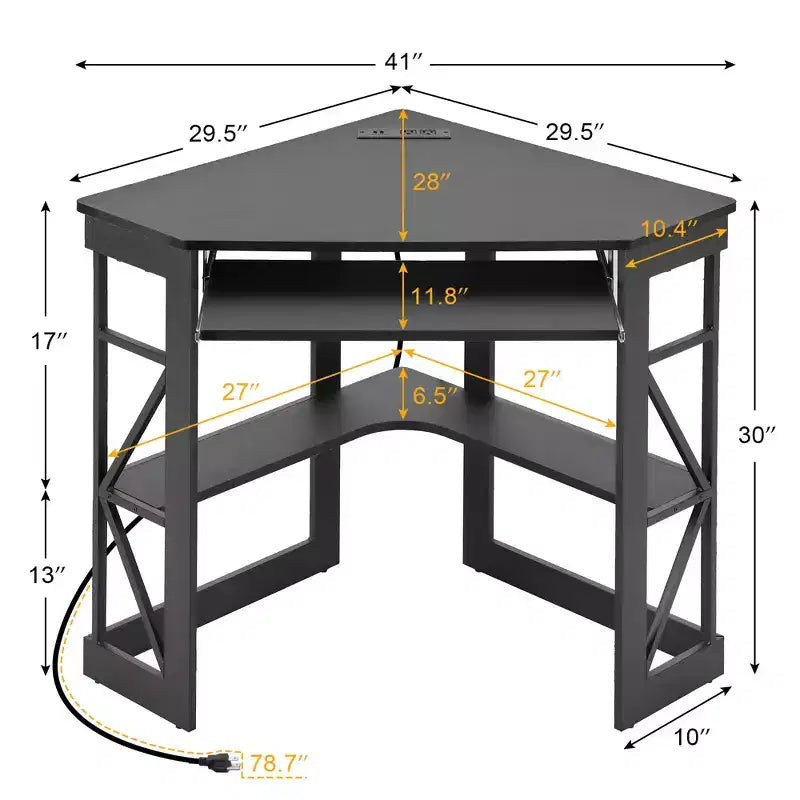 Scrivania ad angolo per computer VECELO da 104 cm con ripiani portaoggetti e stazione di ricarica, scrivania da gamer, scrivania moderna per workstation da ufficio domestico