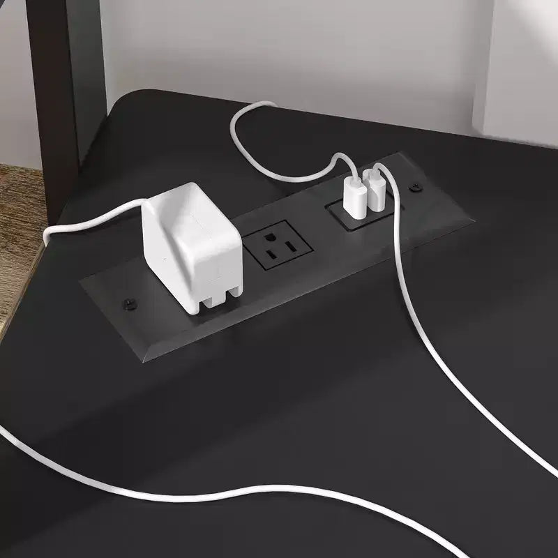Scrivania ad angolo per computer VECELO da 104 cm con ripiani portaoggetti e stazione di ricarica, scrivania da gamer, scrivania moderna per workstation da ufficio domestico