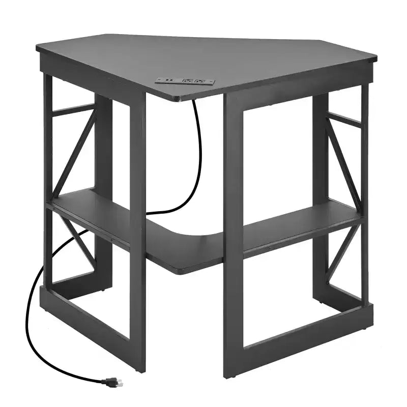 Scrivania ad angolo per computer VECELO da 104 cm con ripiani portaoggetti e stazione di ricarica, scrivania da gamer, scrivania moderna per workstation da ufficio domestico