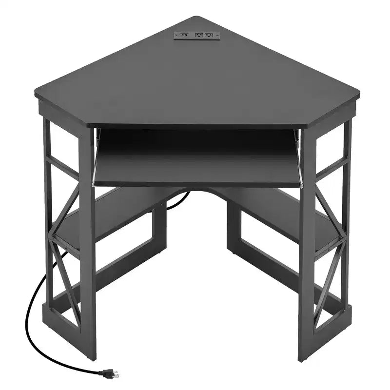 Scrivania ad angolo per computer VECELO da 104 cm con ripiani portaoggetti e stazione di ricarica, scrivania da gamer, scrivania moderna per workstation da ufficio domestico