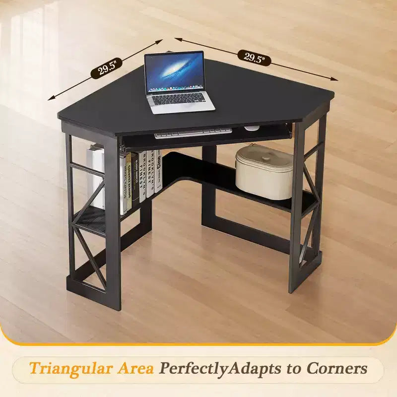 Scrivania ad angolo per computer VECELO da 104 cm con ripiani portaoggetti e stazione di ricarica, scrivania da gamer, scrivania moderna per workstation da ufficio domestico