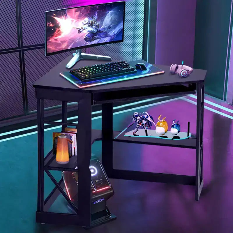 Scrivania ad angolo per computer VECELO da 104 cm con ripiani portaoggetti e stazione di ricarica, scrivania da gamer, scrivania moderna per workstation da ufficio domestico