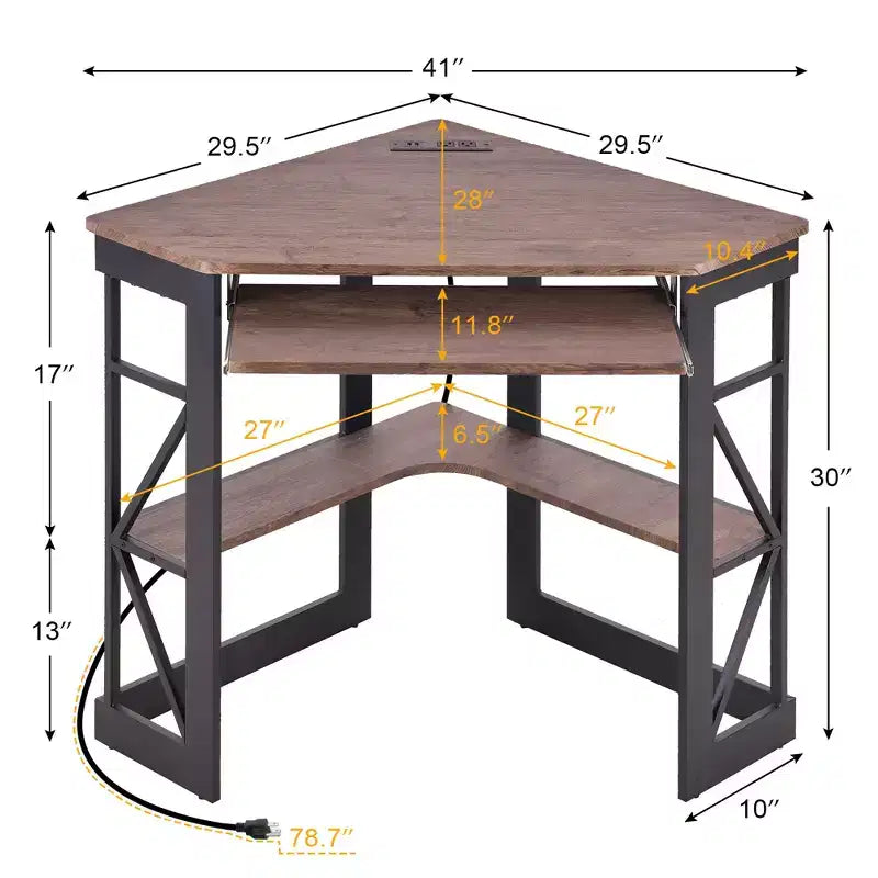 Scrivania ad angolo per computer VECELO da 104 cm con ripiani portaoggetti e stazione di ricarica, scrivania da gamer, scrivania moderna per workstation da ufficio domestico