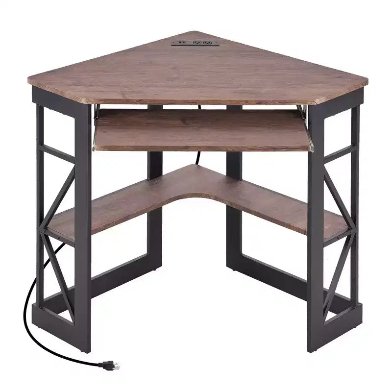 Scrivania ad angolo per computer VECELO da 104 cm con ripiani portaoggetti e stazione di ricarica, scrivania da gamer, scrivania moderna per workstation da ufficio domestico