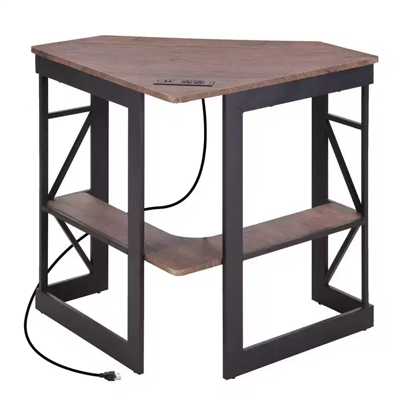 Scrivania ad angolo per computer VECELO da 104 cm con ripiani portaoggetti e stazione di ricarica, scrivania da gamer, scrivania moderna per workstation da ufficio domestico