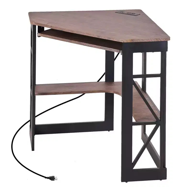 Scrivania ad angolo per computer VECELO da 104 cm con ripiani portaoggetti e stazione di ricarica, scrivania da gamer, scrivania moderna per workstation da ufficio domestico