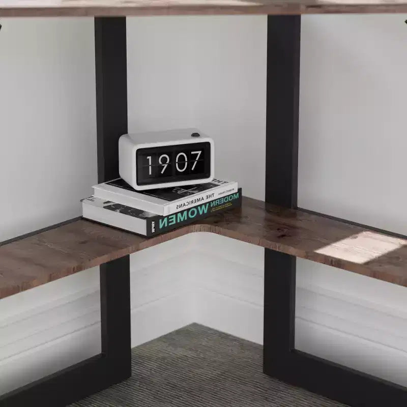 Scrivania ad angolo per computer VECELO da 104 cm con ripiani portaoggetti e stazione di ricarica, scrivania da gamer, scrivania moderna per workstation da ufficio domestico