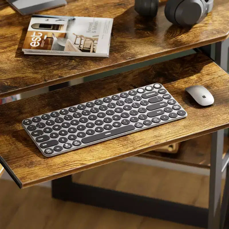Scrivania ad angolo per computer VECELO da 104 cm con ripiani portaoggetti e stazione di ricarica, scrivania da gamer, scrivania moderna per workstation da ufficio domestico
